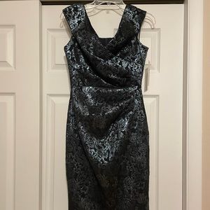 Brand New Rickie Freeman For Teri Jon Gray/Metallic Silver Sheath Dress - Size 4